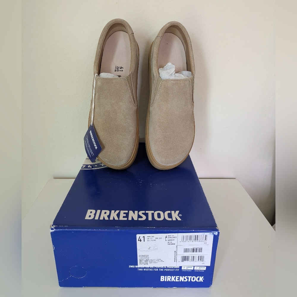 Birkenstock Oswego Sandcastle/Tan Suede Slip-On Sneakers Unisex Size 41 W10/M8